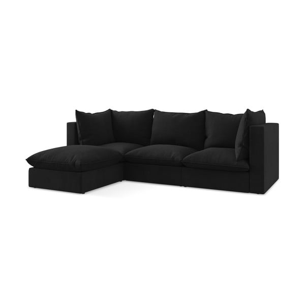 Juodos spalvos kampinė sofa (su kairiuoju kampu/su gultu) Manao – Makamii-image-3