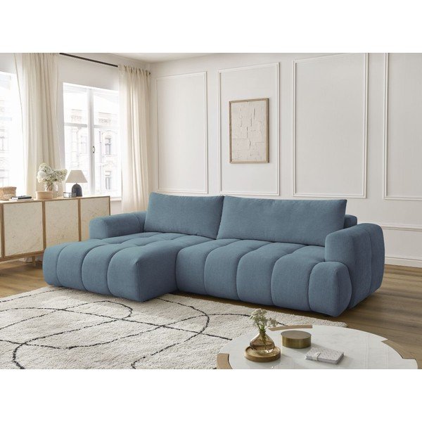Mėlynos spalvos sulankstoma/su sandėliavimo vieta kampinė sofa (su kairiuoju kampu/su gultu) Fuji – Bobochic Paris-image-1