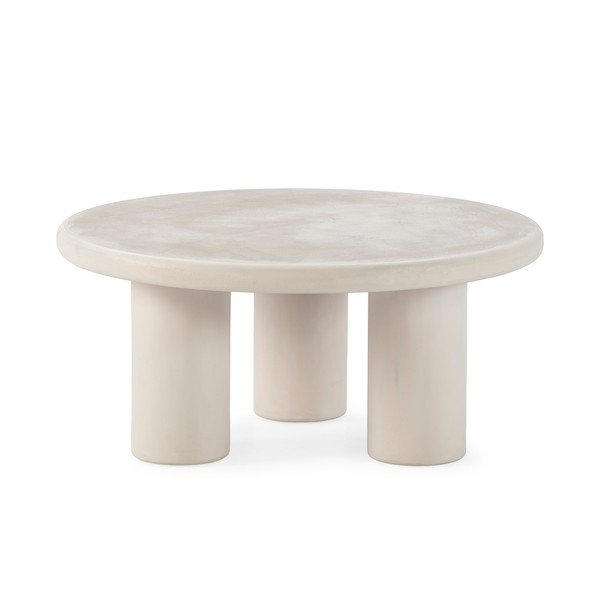 Kreminės spalvos apvalios formos kavos staliukas su akmens dekoru ø 80 cm Iriel – MOME