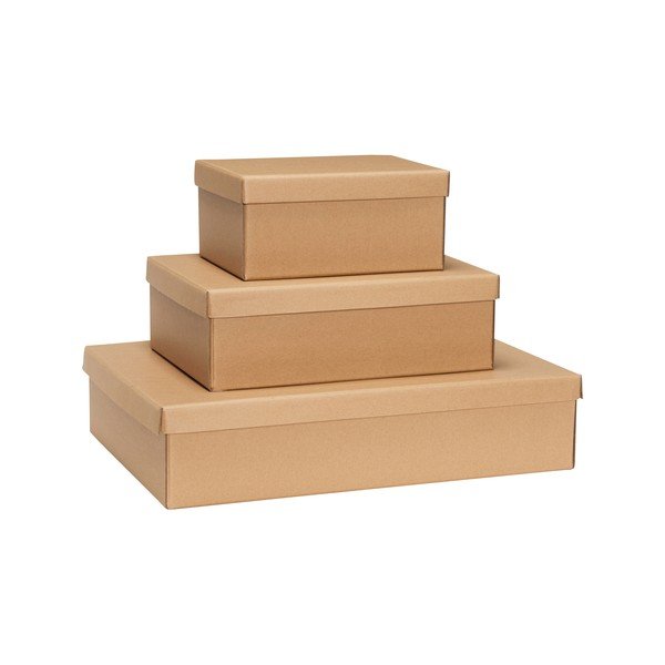 Iš kartono daiktadėžės natūralios spalvos su dangčiu 3 vnt. 44x31x10 cm Storeit – Hübsch
