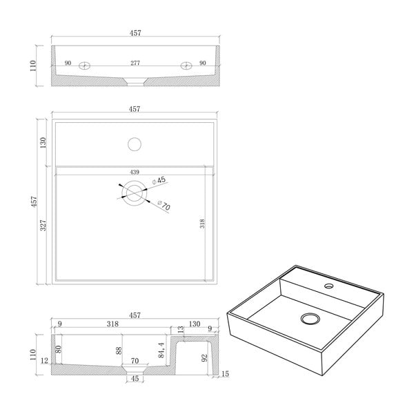 Šviesiai pilkos ir smėlio spalvos betoninis praustuvas Sapho Quadrado 46 x 46 cm-image-1