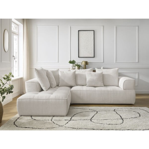 Smėlio spalvos iš šenilinio audinio kampinė sofa (su kairiuoju kampu/„L“ formos) Whesley – Bobochic Paris-image-1