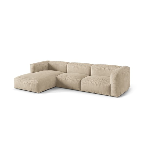 Smėlio spalvos iš velveto modulinė kampinė sofa (su kairiuoju kampu/su gultu) Martina – Micadoni -image-3