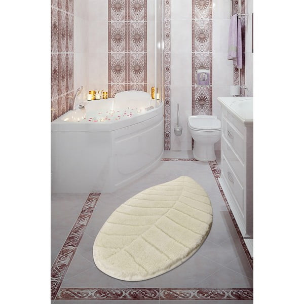 Kreminės spalvos vonios kilimėlis 60x100 cm Jungle Leaf – Foutastic-image-1