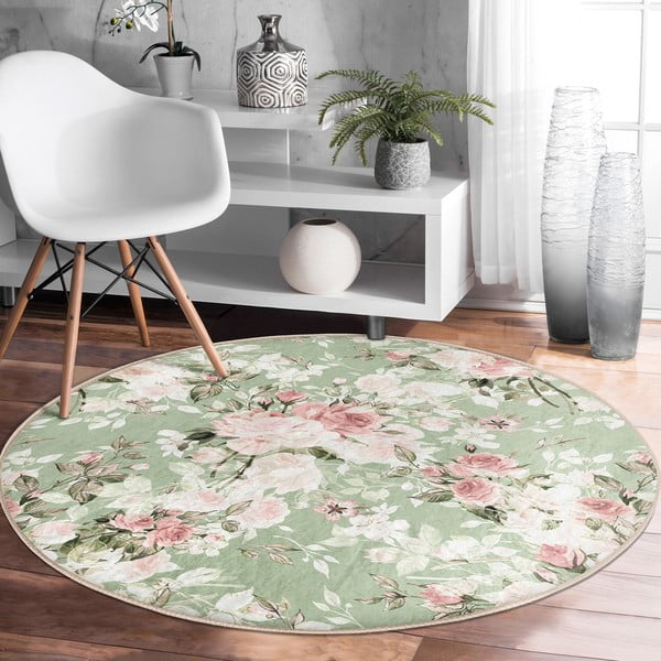 Skalbiamas/robotiniams dulkių siurbliams apvalios formos kilimas šviesiai žalios spalvos ø 100 cm Comfort – Mila Home-image-3