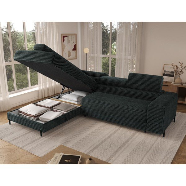 Žalios spalvos kampinė sofa iš kordinio velveto (su kairiuoju kampu/„L“ formos) Colesio – ELTAP-image-3
