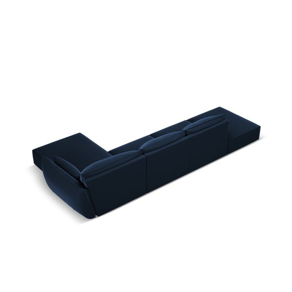 Tamsiai mėlynos spalvos iš velveto kampinė sofa (su dešiniuoju kampu/su gultu) Vanda – Mazzini Sofas-image-3