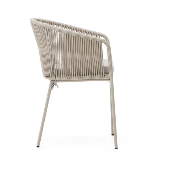 Kreminės spalvos metalinė/paminkštinto audinio sodo kėdė Yanet – Kave Home-image-3