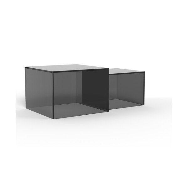 Pilkos spalvos iš stiklo kavos staliukai 2 vnt. 50x50 cm Dice – Actona-image-4