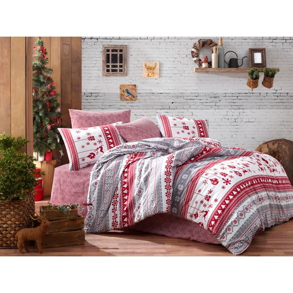 Dvivietės lovos paklodė su patalynės užvalkalu iš ranforce medvilnės Nazenin Home Snow Grey, 200 x 220 cm