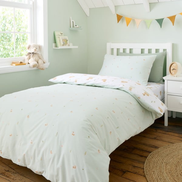 Baltos spalvos/žalios spalvos iš medvilnės viengulė vaikiška patalynė 135x200 cm Mini Moo Cow – Bianca-image-2