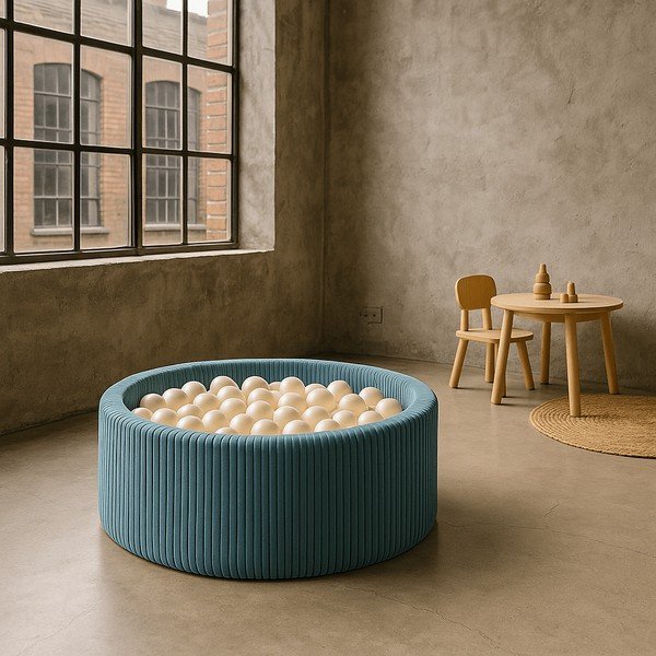 Turkio spalvos iš velveto pripučiamų kamuoliukų baseinas ø 90x30 cm Montessori – Meowbaby-image-1