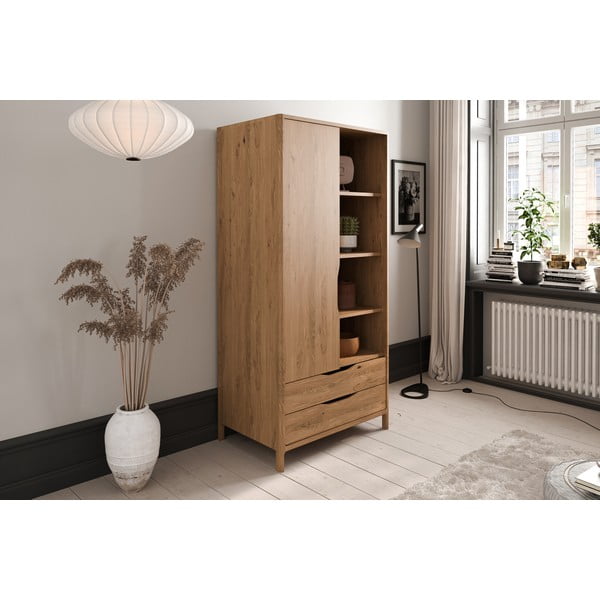 Iš ąžuolo masyvo drabužių spinta natūralios spalvos 90x188 cm Twig – The Beds-image-1