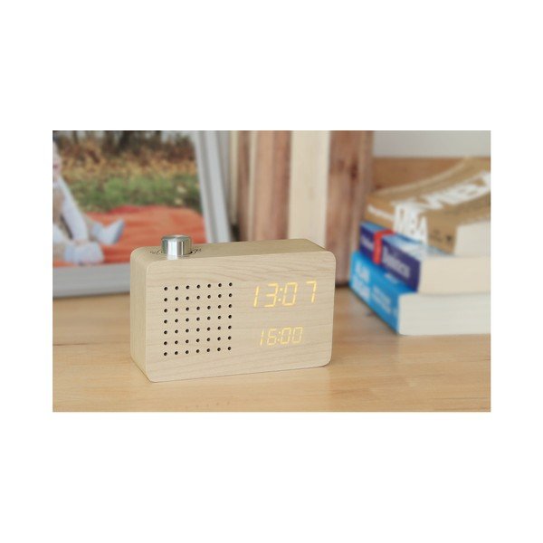 Smėlio spalvos žadintuvas su geltonu LED ekranu ir radijo imtuvu "Gingko Radio Click Clock-image-4
