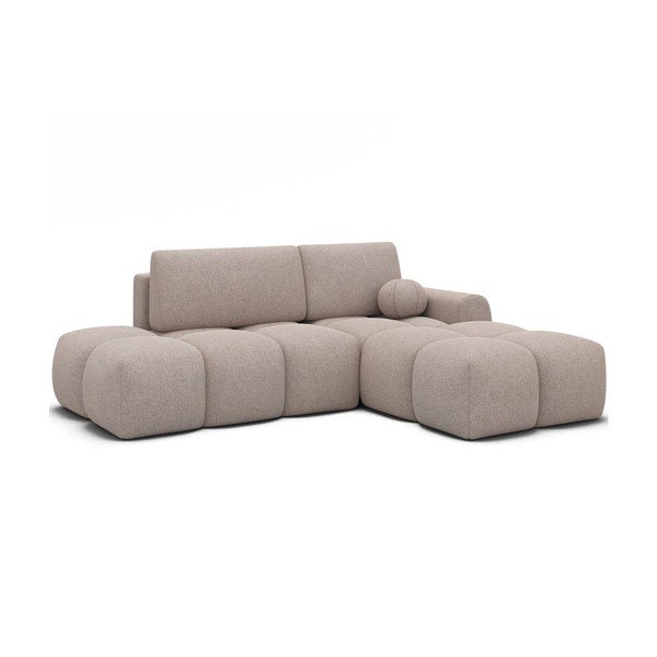 Šviesiai rudos spalvos sulankstoma/su sandėliavimo vieta kampinė sofa iš boucle (su dešiniuoju kampu/su gultu) Vittario – ELTAP