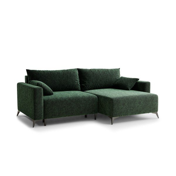 Tamsiai žalios spalvos sulankstoma/su sandėliavimo vieta kampinė sofa iš šenilinio audinio (su dešiniuoju kampu/su gultu) Leon – Maison de Rêve