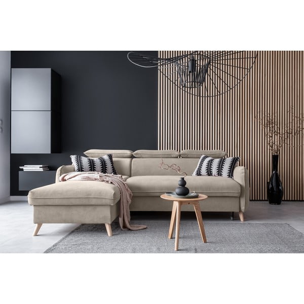 Sulankstoma kampinė sofa iš velveto smėlio spalvos (su kairiuoju kampu) Sweet Harmony – Miuform-image-1