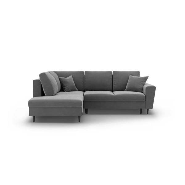 Šviesiai pilkos spalvos iš velveto sulankstoma/su sandėliavimo vieta kampinė sofa (su kairiuoju kampu/„L“ formos) Kyoto – Cosmopolitan Design