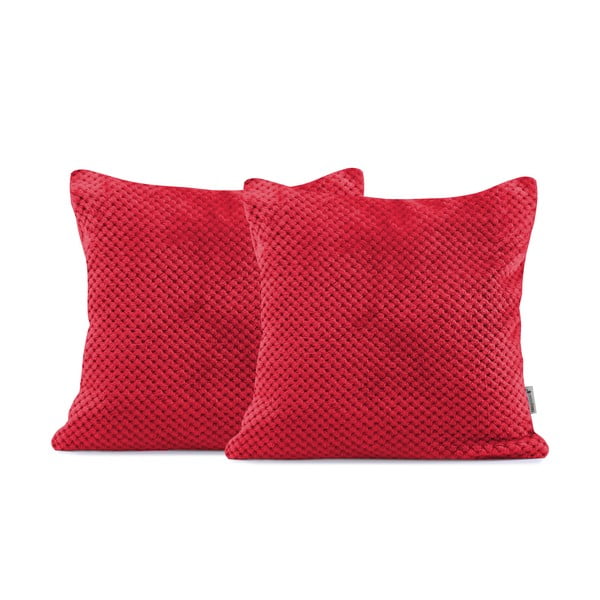 2 raudonų dekoratyvinių mikropluošto pagalvėlių užvalkalų rinkinys DecoKing Henry, 45 x 45 cm