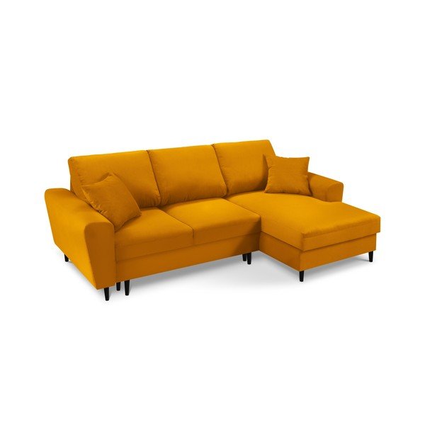 Garstyčių spalvos iš kordinio velveto sulankstoma/su sandėliavimo vieta kampinė sofa (su dešiniuoju kampu/su gultu) Kyoto – Cosmopolitan Design-image-1