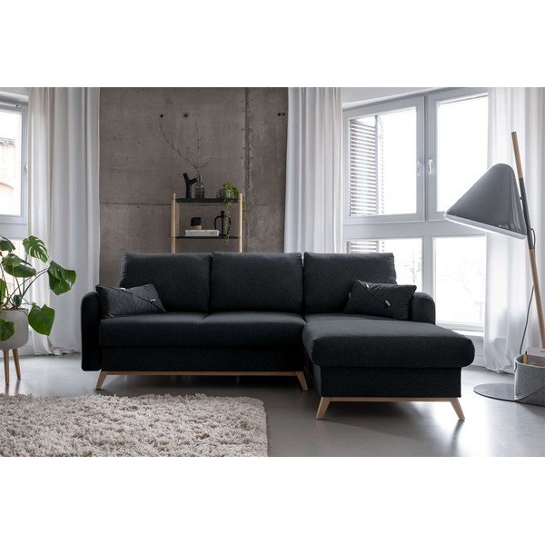 Tamsiai pilka kampinė sofa-lova Miuform Scandic Lagom, dešinysis kampas-image-1