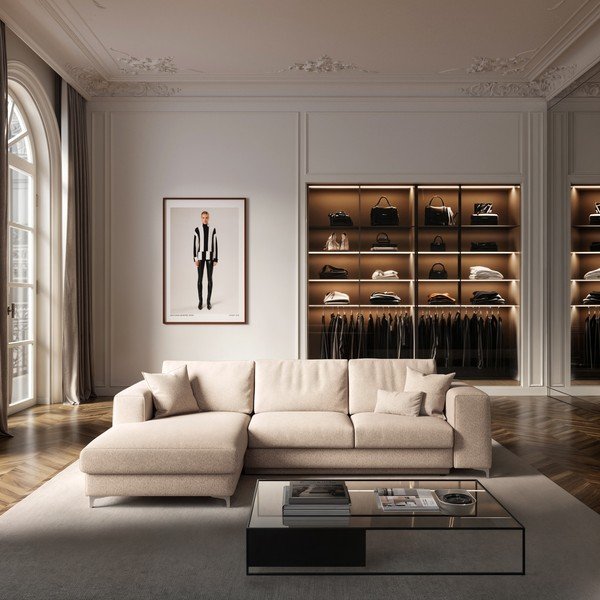 Smėlio spalvos iš boucle sulankstoma/su sandėliavimo vieta kampinė sofa (su kairiuoju kampu/su gultu) Rene – Rodier-image-1