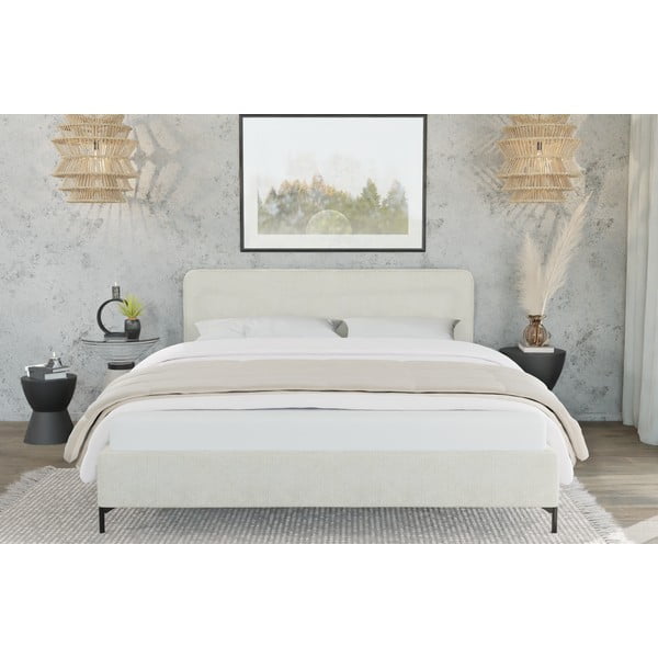 Dvigulė lova smėlio spalvos audiniu dengta su lovos grotelėmis 200x200 cm Barker – Ropez-image-3