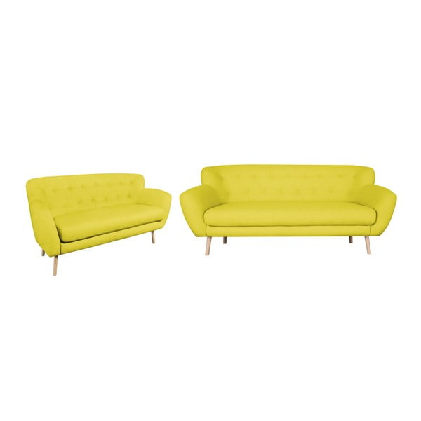 "Kooko Home Pop" trijų ir dviejų vietų geltonos spalvos sofos komplektas