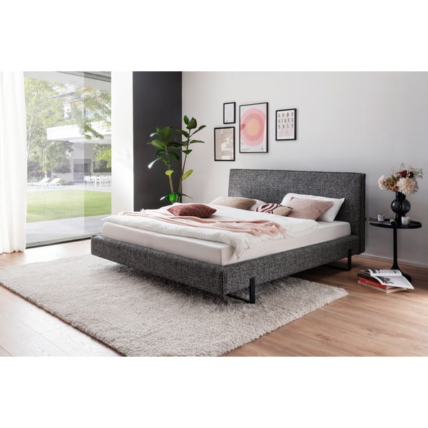 Pilkos spalvos dvigulė lova audiniu dengta be grotelių 180x200 cm La Gomera – Meise Möbel-image-1