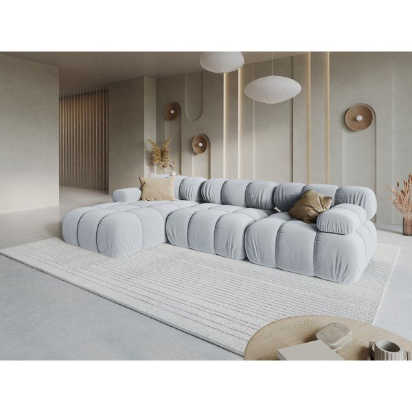 Pilkos spalvos modulinė kampinė sofa iš velveto (su kairiuoju kampu/su gultu) – Micadoni -image-1