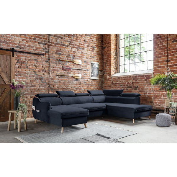 Sulankstoma kampinė sofa iš velveto tamsiai mėlynos spalvos (su dešiniuoju kampu/„U“ formos) Sweet Harmony – Miuform-image-4