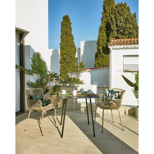 Smėlio spalvos metalinė/plastikinė sodo kėdė Surpika – Kave Home-image-4