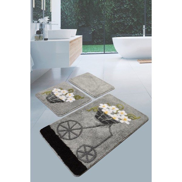 3 pilkų vonios kilimėlių rinkinys 100x60 cm Alacati – Foutastic-image-1