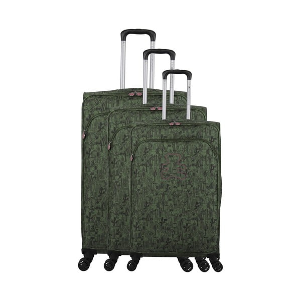 3 žalios spalvos bagažo ant 4 ratukų rinkinys Lulucastagnette Casandra