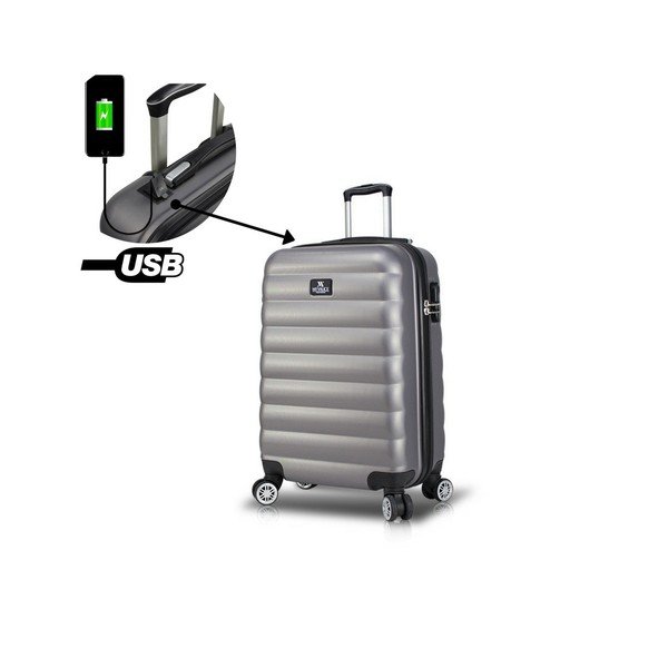Pilkas kelioninis lagaminas ant ratukų su USB jungtimi My Valice COLORS RESSNO Medium Suitcase-image-2