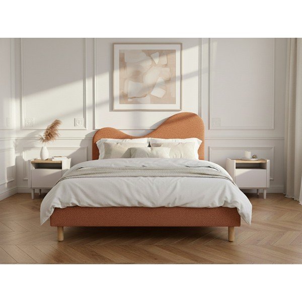 Terakotos spalvos iš audinio dvigulė lova audiniu dengta su lovos grotelėmis 180x200 cm Celina – Bobochic Paris-image-2