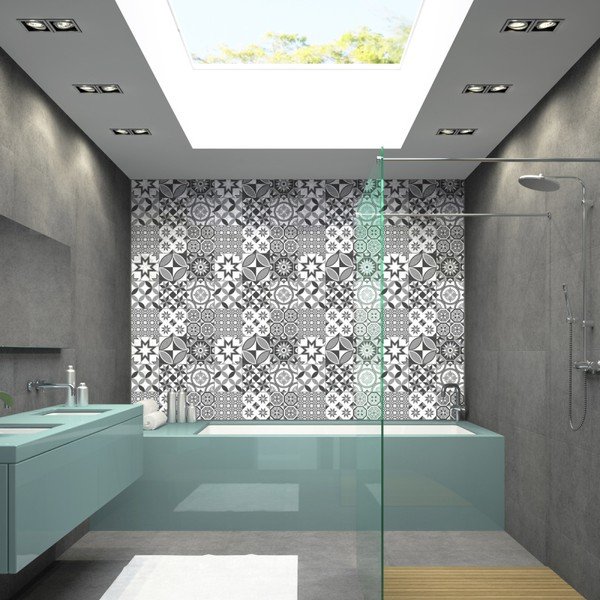 9 sieninių lipdukų rinkinys Ambiance Wall Decal Tiles Azulejos Shades of Gray Sotchi, 15 x 15 cm-image-2