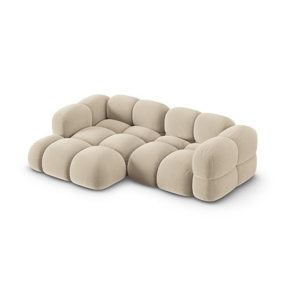 Smėlio spalvos iš velveto kampinė sofa (su kairiuoju kampu/su gultu) Loretto – Cosmopolitan Design-image-3