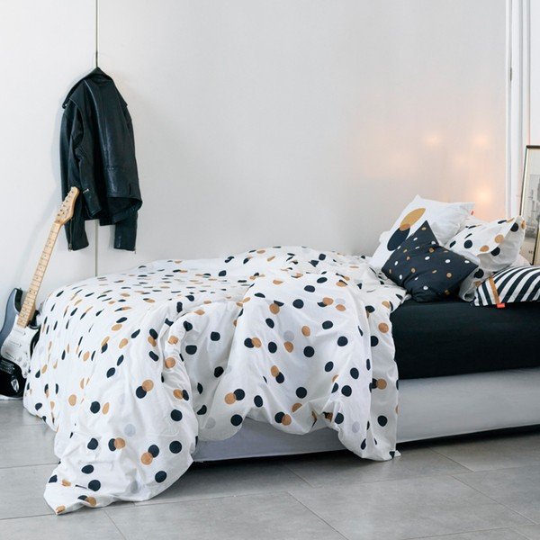 Viengulis antklodės užvalkalas iš medvilnės baltos spalvos 140x200 cm Golden dots – Blanc-image-3