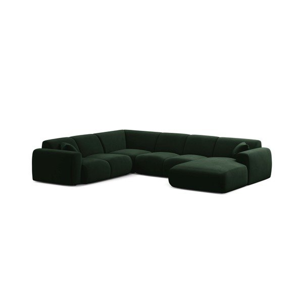 Tamsiai žalios spalvos kampinė sofa iš velveto („U“ formos) Molino – Micadoni 