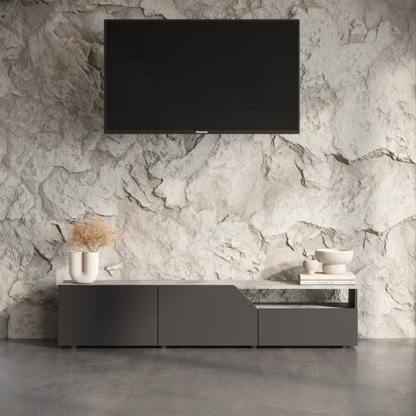 TV spintelė juodos spalvos su betono dekoru 180x38 cm Verone – TemaHome-image-1