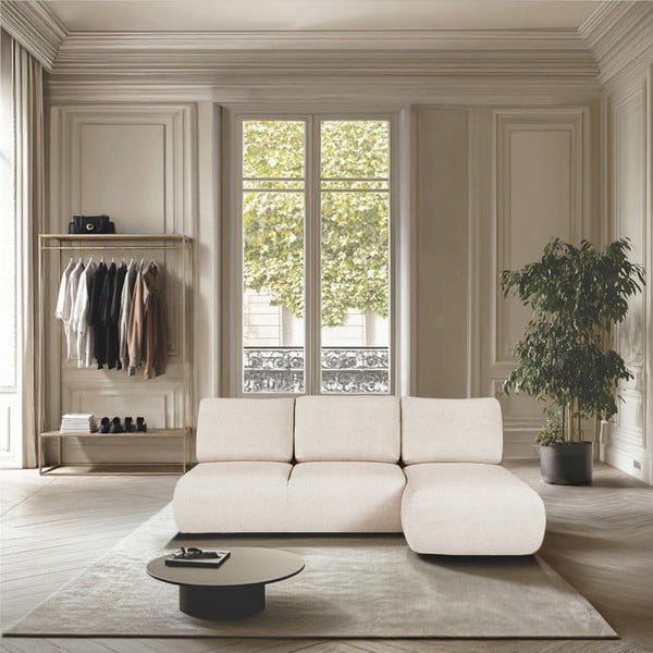 Kreminės spalvos iš boucle kampinė sofa (su dešiniuoju kampu/su gultu) Mirel – Rodier-image-1