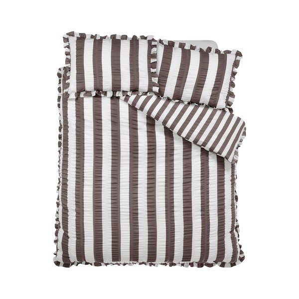 Tamsiai rudos spalvos dvigulė patalynė 200x200 cm Seersucker Frill Stripe – Catherine Lansfield