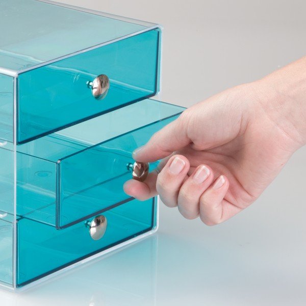 Mėlyna 3 pakopų dėklas su stalčiais iDesign, 16,5 x 16,5 cm-image-3