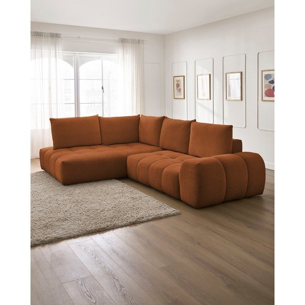 Terakotos spalvos iš šenilinio audinio sulankstoma/su sandėliavimo vieta kampinė sofa (su kairiuoju kampu/„L“ formos) Everest – Bobochic Paris-image-1