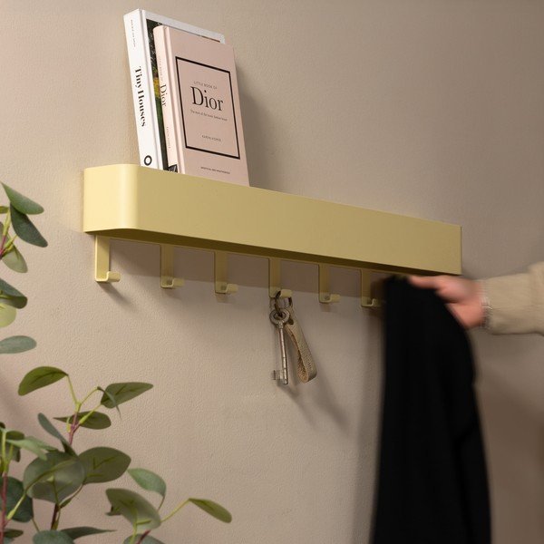 Šviesiai geltonos spalvos iš plieno sieninė lentyna su lentyna 72 cm Dax Play – Spinder Design-image-1