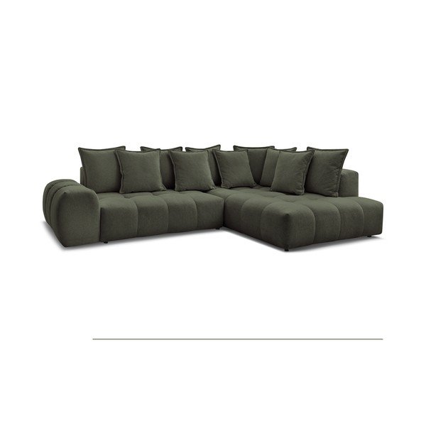 Žalios spalvos iš šenilinio audinio sulankstoma/su sandėliavimo vieta kampinė sofa (su dešiniuoju kampu/„L“ formos) Everest – Bobochic Paris-image-3
