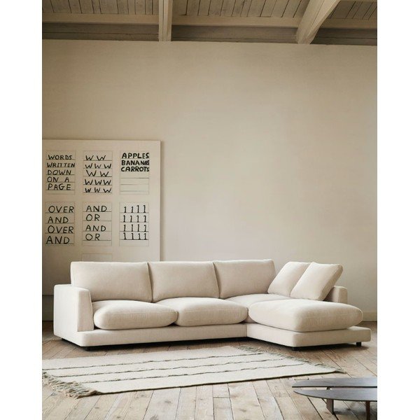 Smėlio spalvos kampinė sofa iš šenilinio audinio (su kairiuoju kampu/su gultu) Gala – Kave Home-image-1