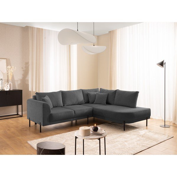 Tamsiai pilkos spalvos kampinė sofa iš šenilinio audinio (su dešiniuoju kampu/„L“ formos) Mauris  – Ropez-image-1