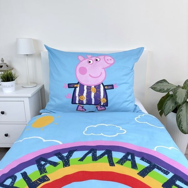 Iš medvilnės viengulė vaikiška patalynė su žėrinčiu efektu 140x200 cm Peppa Pig – Jerry Fabrics-image-4